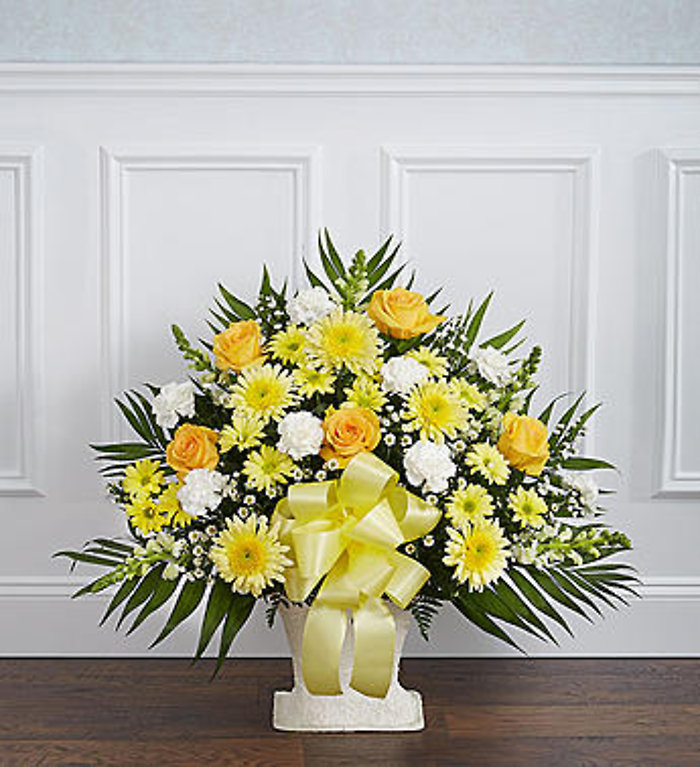 Heartfelt Tribute Floor Basket Arrangement - Yellow