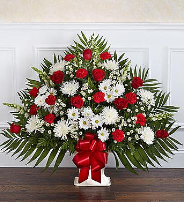Heartfelt Tribute Floor Basket Arrangement - Red & White