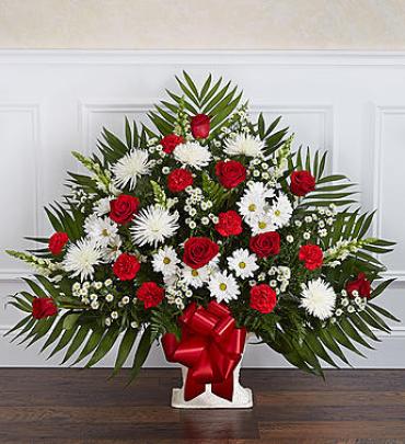 Heartfelt Tribute Floor Basket Arrangement - Red & White
