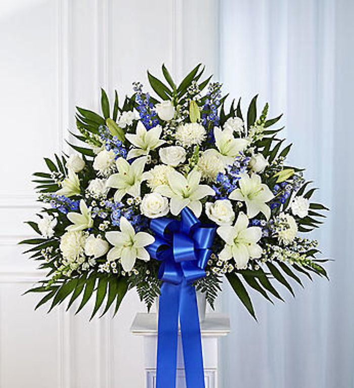 Heartfelt Sympathies Blue & White Standing Basket