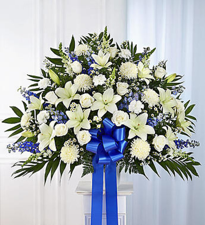 Heartfelt Sympathies Blue & White Standing Basket