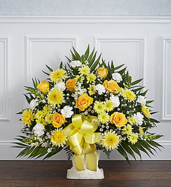 Heartfelt Tribute Floor Basket Arrangement - Yellow