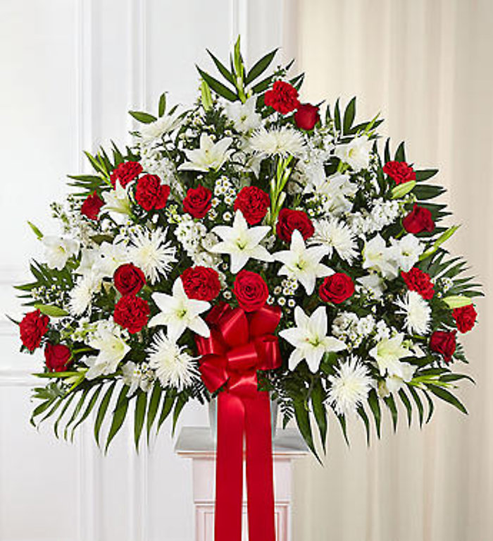 Heartfelt Sympathies Red & White Standing Basket