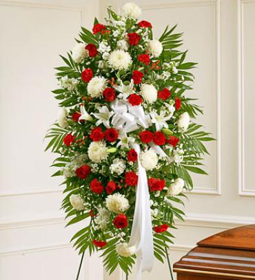 Red and White Sympathy Standing Spray