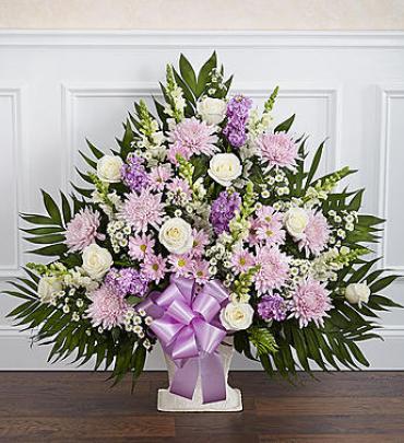 Heartfelt Tribute Floor Basket Arragement - Lavender & White