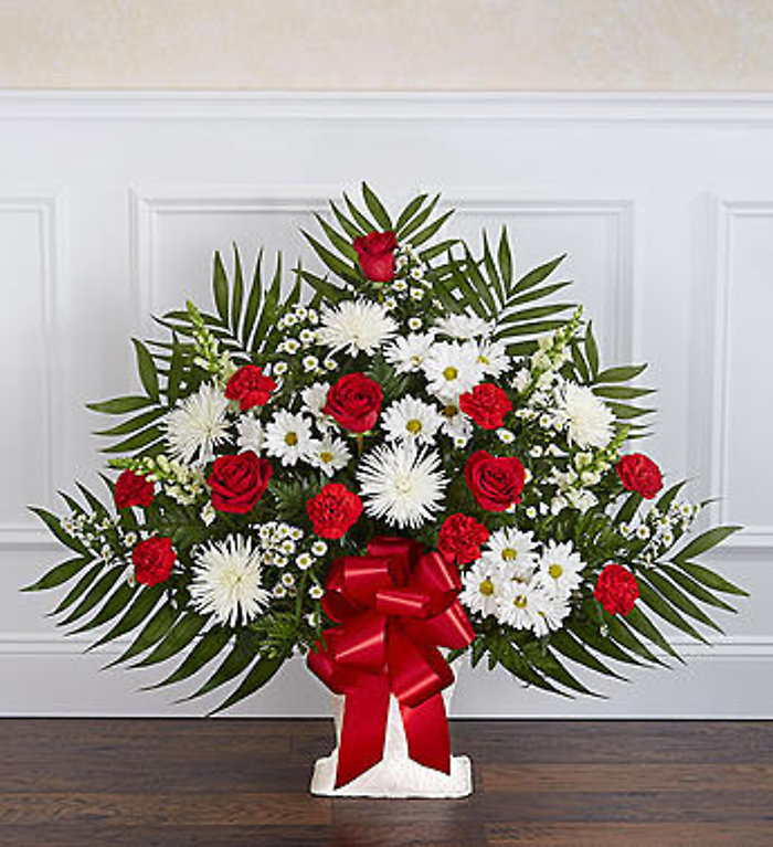 Heartfelt Tribute Floor Basket Arrangement - Red & White