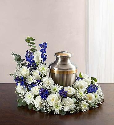Cremation Wreath - Blue & White